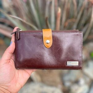 VINTAGE | Borgasets Brown Leather Bifold Creditcard Holder Zipper Wallet